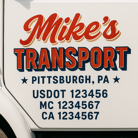 Truck Door Decal Sticker Lettering Signs With Location, USDOT, MC, CA, KYU, VIN, GVW (2-Pack)