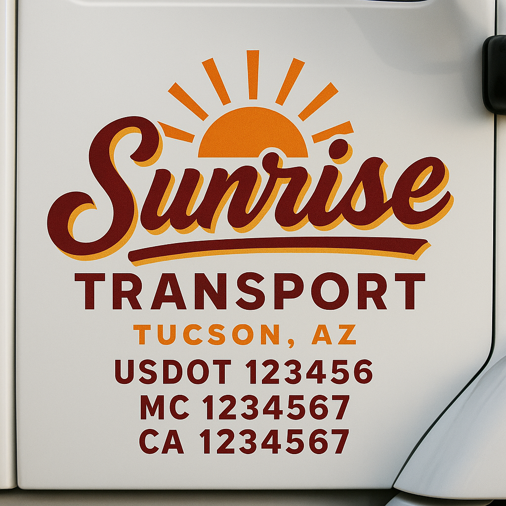 Truck Door Decal Sticker Lettering Signs With Location, USDOT, MC, CA, KYU, VIN, GVW (2-Pack)