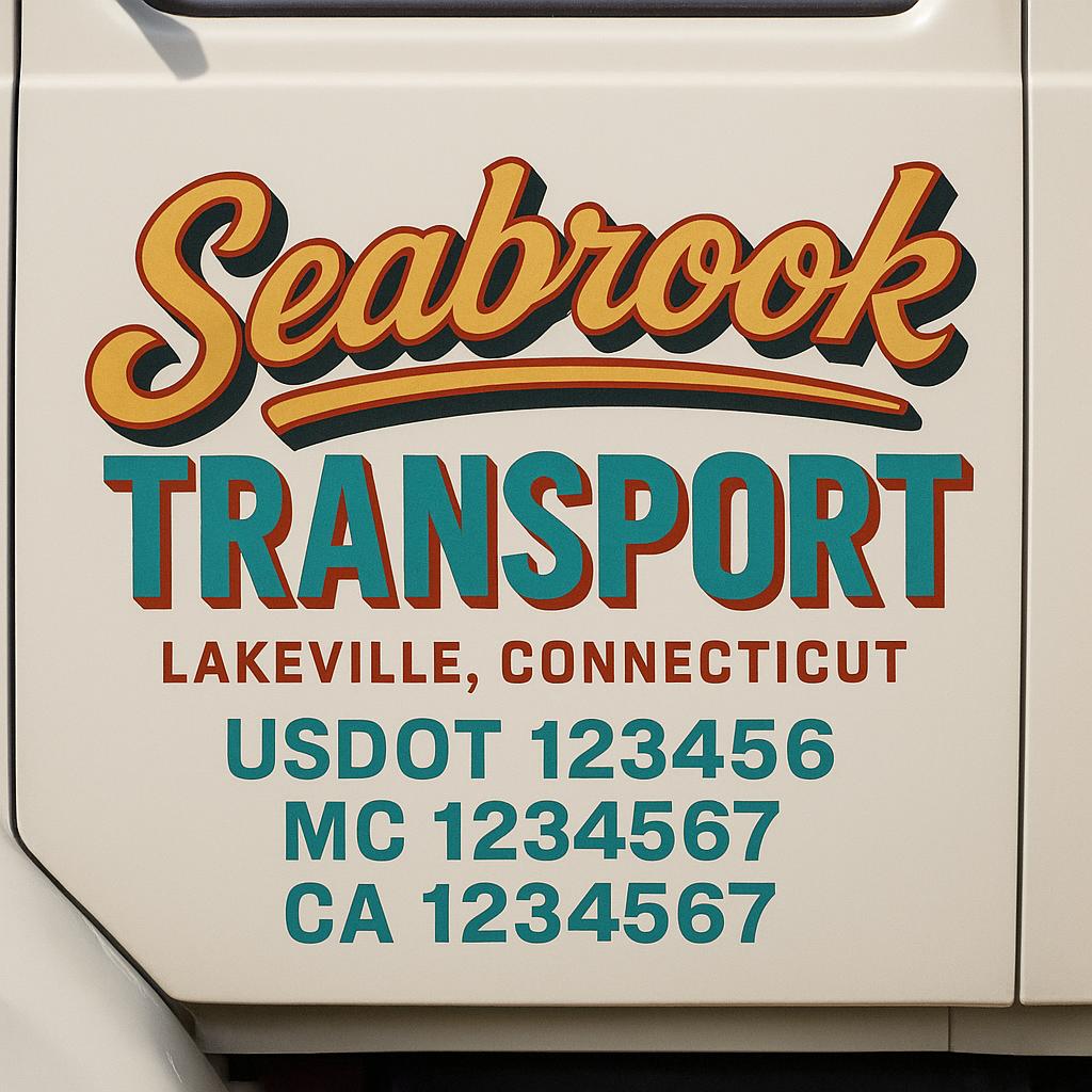 Truck Door Decal Sticker Lettering Signs With Location, USDOT, MC, CA, KYU, VIN, GVW (2-Pack)