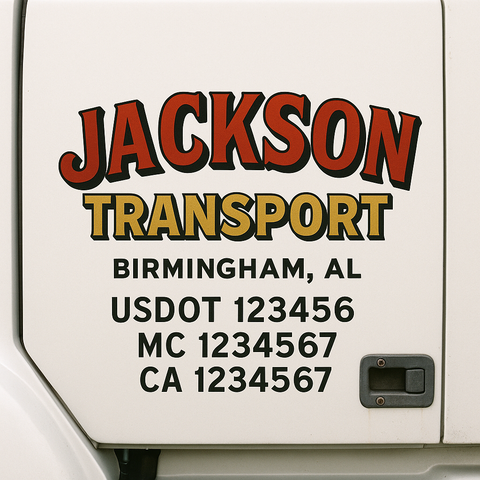 Truck Door Decal Sticker Lettering Signs With Location, USDOT, MC, CA, KYU, VIN, GVW (2-Pack)
