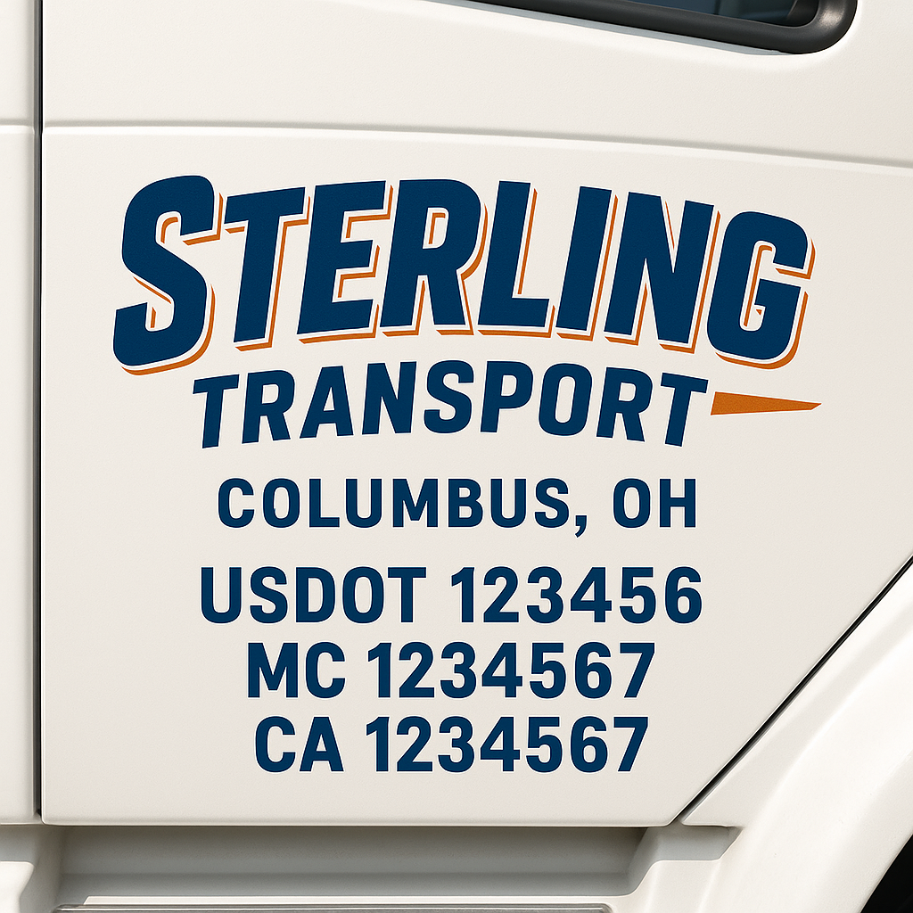 Truck Door Decal Sticker Lettering Signs With Location, USDOT, MC, CA, KYU, VIN, GVW (2-Pack)