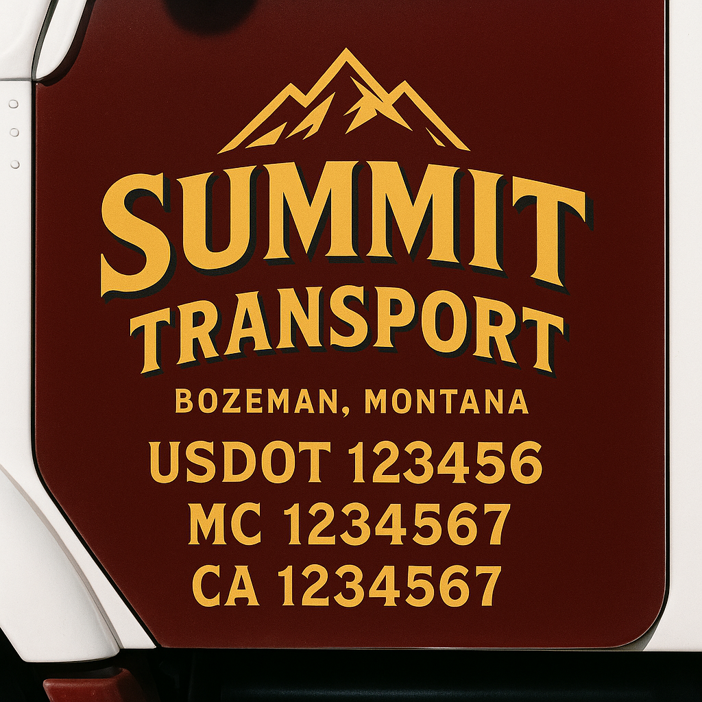 Truck Door Decal Sticker Lettering Signs With Location, USDOT, MC, CA, KYU, VIN, GVW (2-Pack)