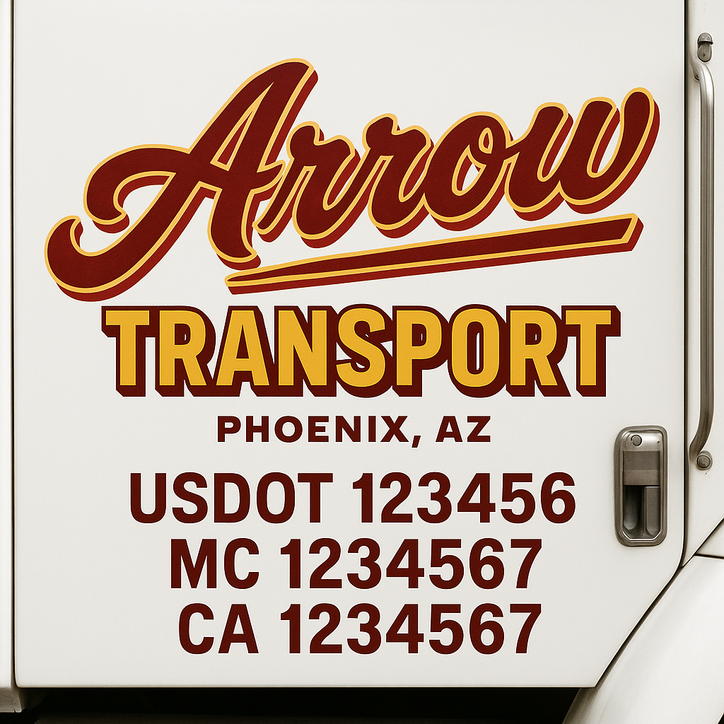 Truck Door Decal Sticker Lettering Signs With Location, USDOT, MC, CA, KYU, VIN, GVW (2-Pack)