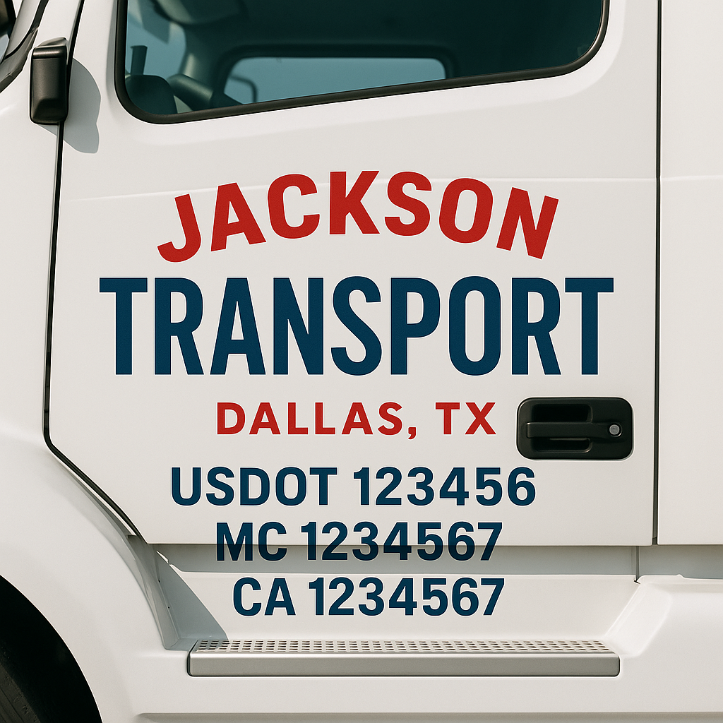 Truck Door Decal Sticker Lettering Signs With Location, USDOT, MC, CA, KYU, VIN, GVW (2-Pack)