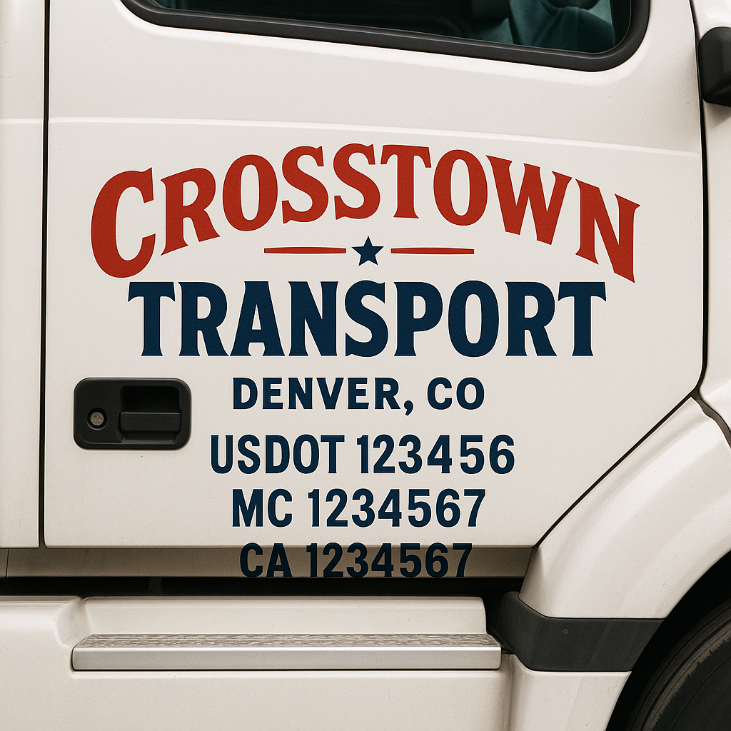 Truck Door Decal Sticker Lettering Signs With Location, USDOT, MC, CA, KYU, VIN, GVW (2-Pack)