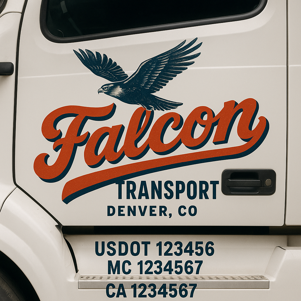 Truck Door Decal Sticker Lettering Signs With Location, USDOT, MC, CA, KYU, VIN, GVW (2-Pack)