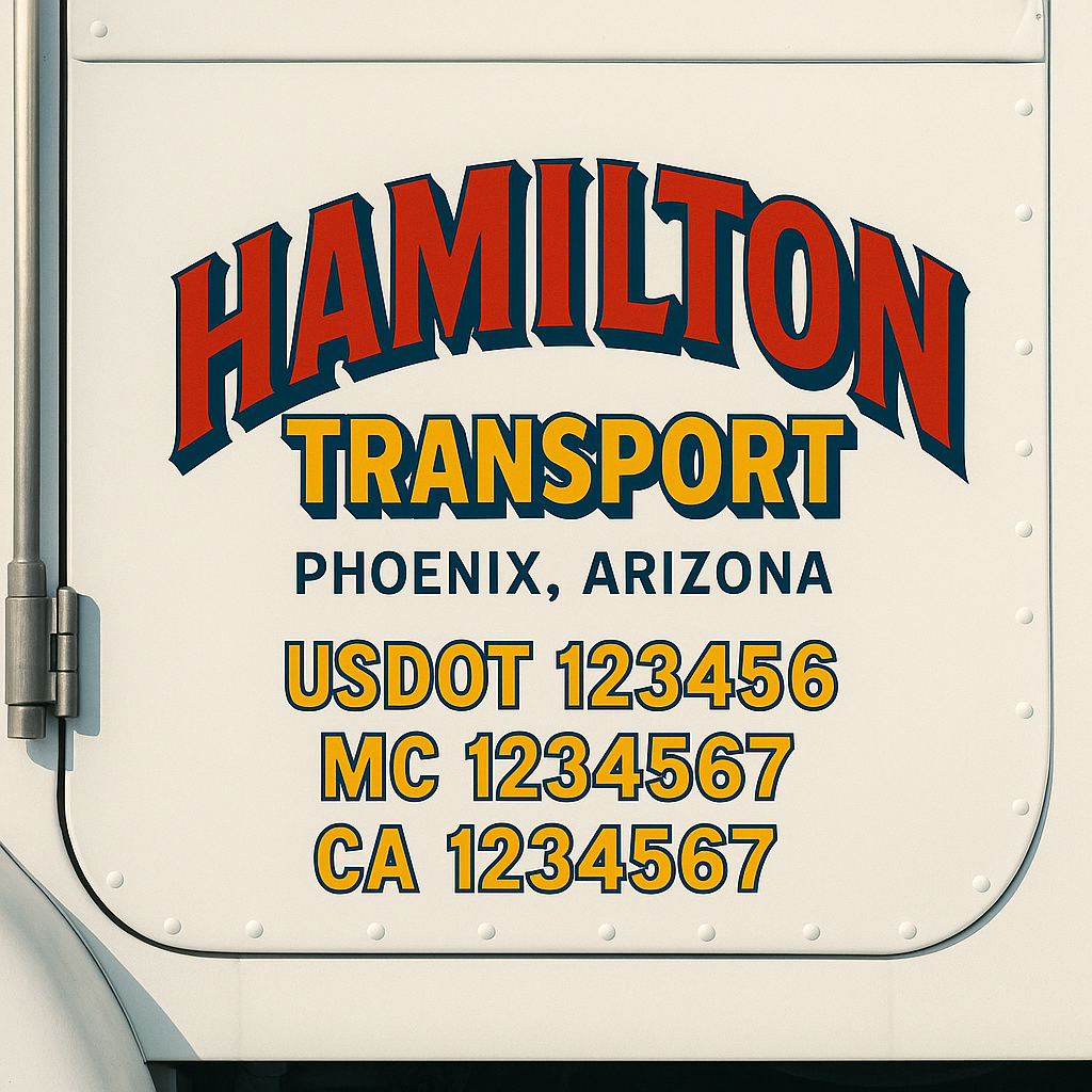 Truck Door Decal Sticker Lettering Signs With Location, USDOT, MC, CA, KYU, VIN, GVW (2-Pack)