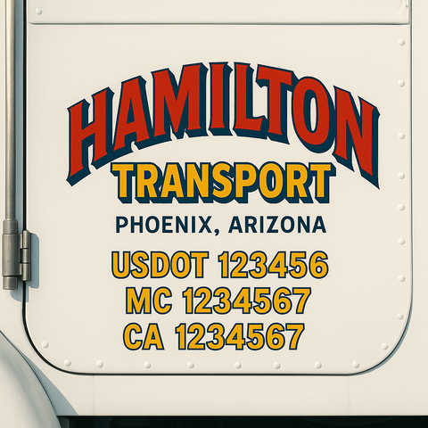 Truck Door Decal Sticker Lettering Signs With Location, USDOT, MC, CA, KYU, VIN, GVW (2-Pack)