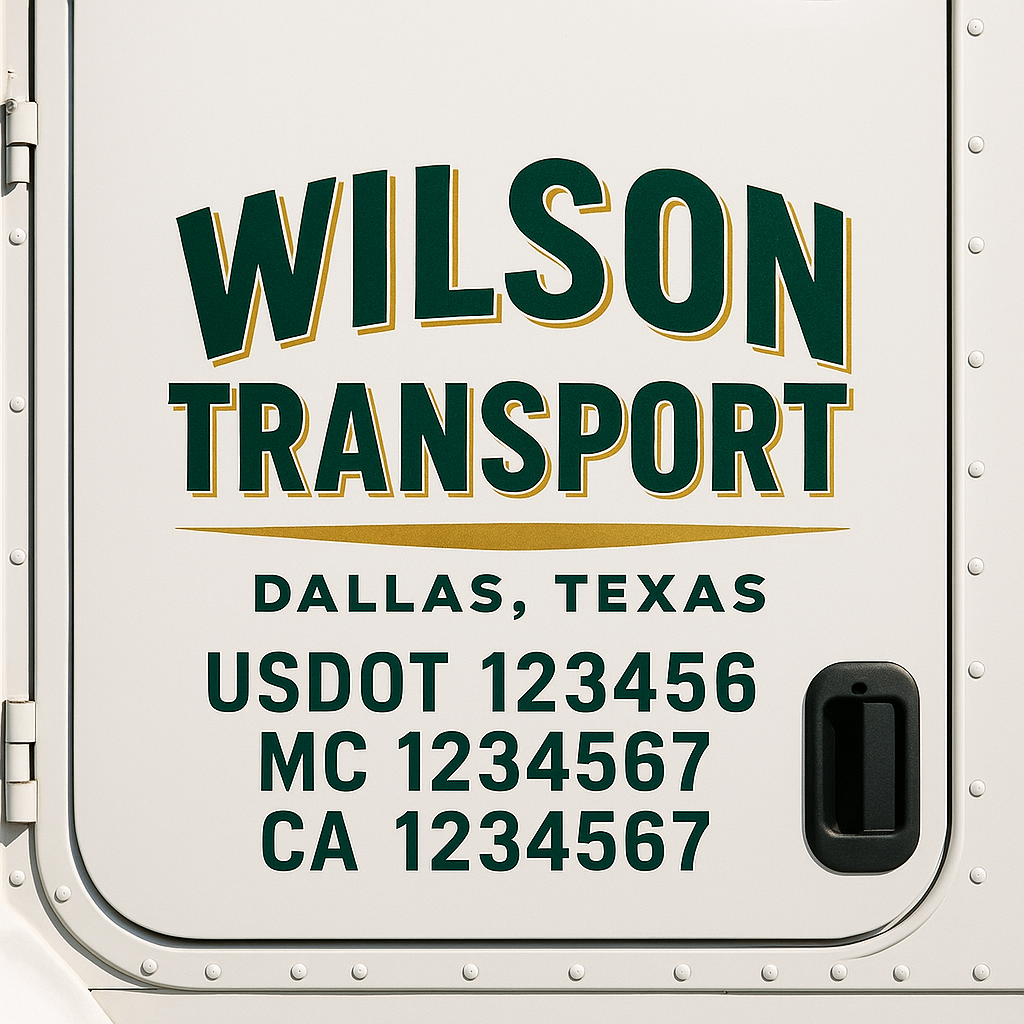 Truck Door Decal Sticker Lettering Signs With Location, USDOT, MC, CA, KYU, VIN, GVW (2-Pack)