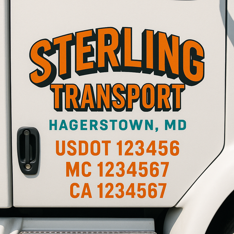 Truck Door Decal Sticker Lettering Signs With Location, USDOT, MC, CA, KYU, VIN, GVW (2-Pack)