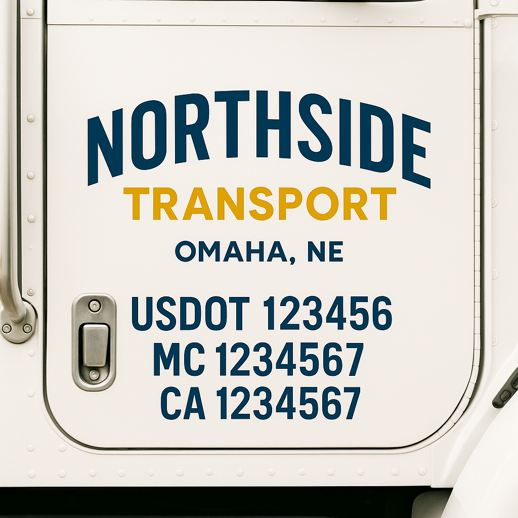 Truck Door Decal Sticker Lettering Signs With Location, USDOT, MC, CA, KYU, VIN, GVW (2-Pack)