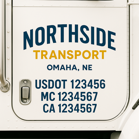 Truck Door Decal Sticker Lettering Signs With Location, USDOT, MC, CA, KYU, VIN, GVW (2-Pack)