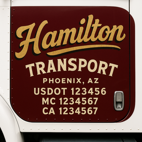 Truck Door Decal Sticker Lettering Signs With Location, USDOT, MC, CA, KYU, VIN, GVW (2-Pack)