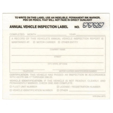 White Annual Vehicle Inspection Label Decal Sticker