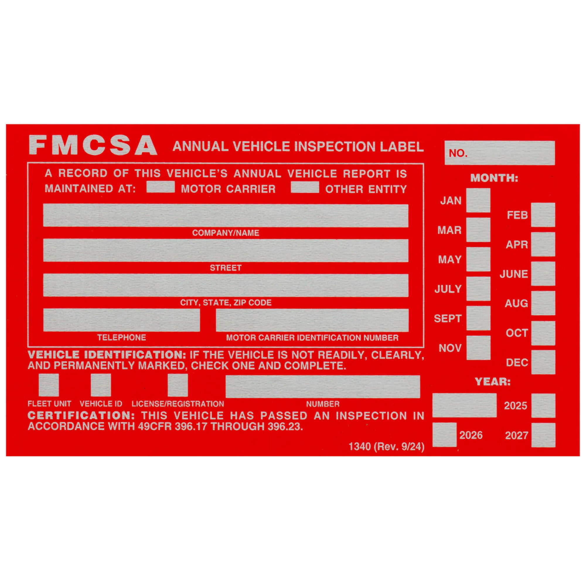 Red Annual Vehicle Inspection Label Decal Sticker