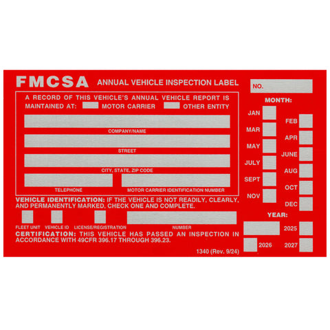 Red Annual Vehicle Inspection Label Decal Sticker