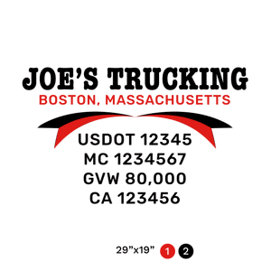truck door decal with USDOT, MC, GVW, CA