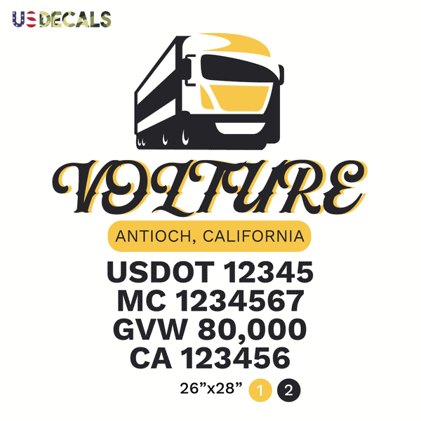 truck door decal with USDOT, MC, GVW, CA
