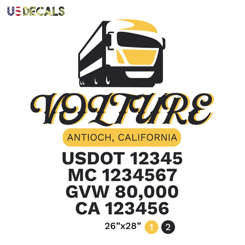 truck door decal with USDOT, MC, GVW, CA