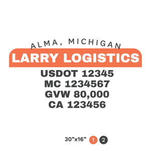 truck door decal with USDOT, MC, GVW, CA