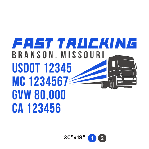 truck door decal with USDOT, MC, GVW, CA