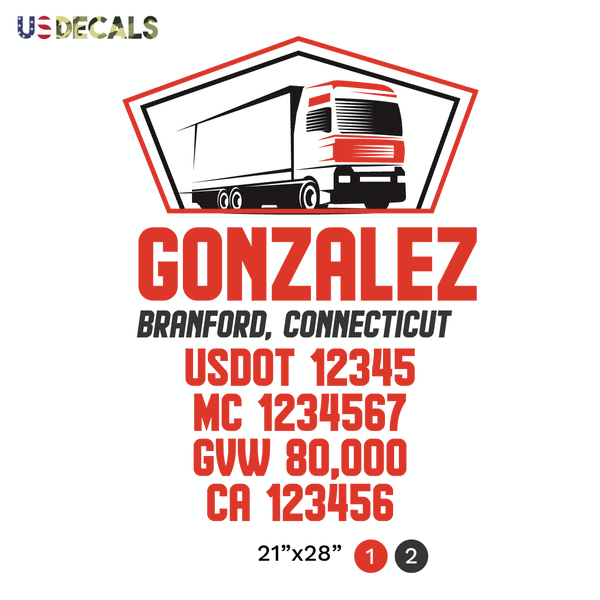 truck door decal with USDOT, MC, GVW, CA