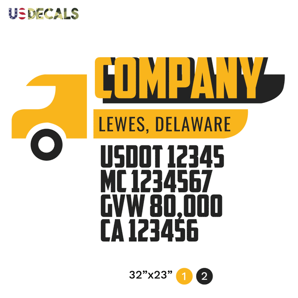 truck door decal with USDOT, MC, GVW, CA