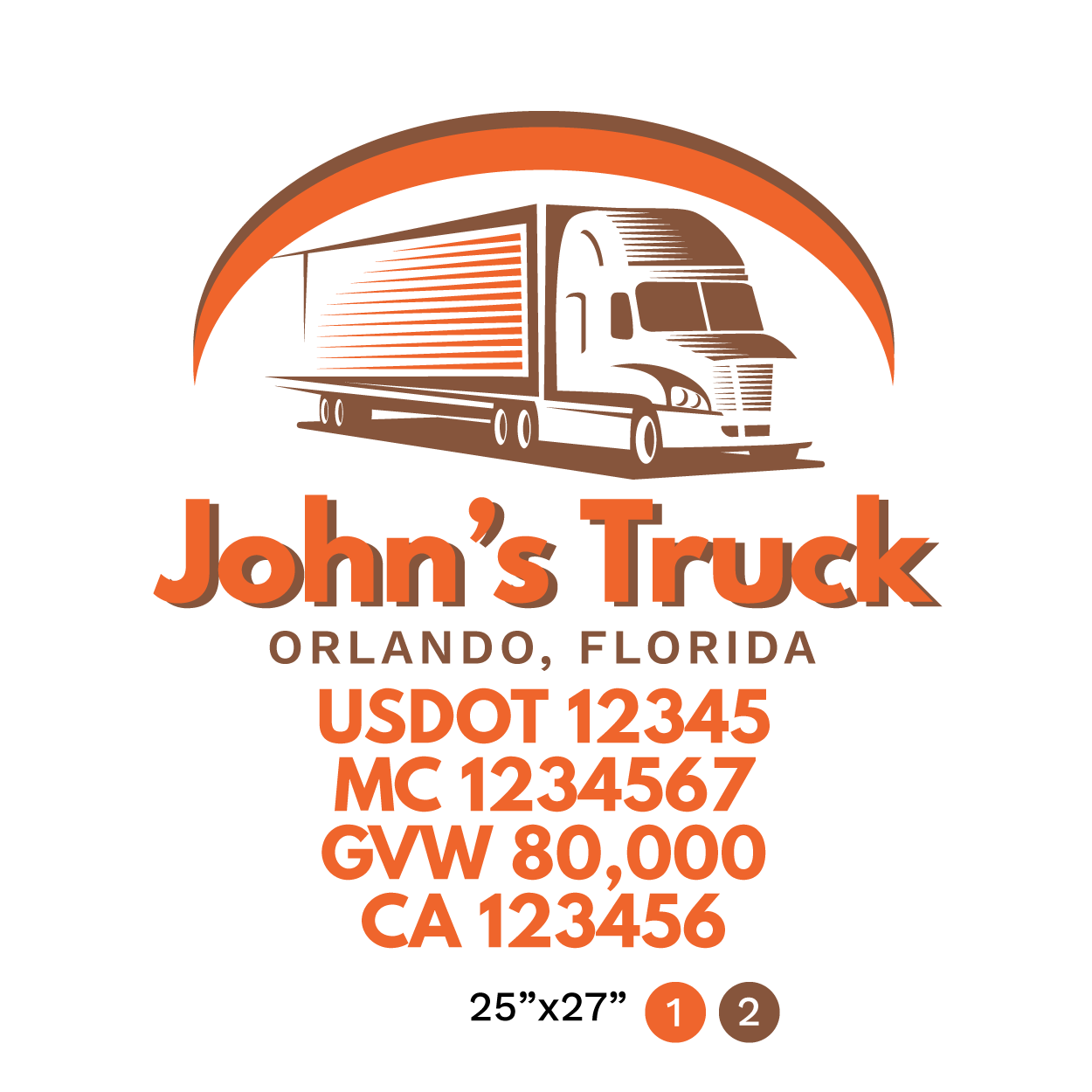 truck door decal with USDOT, MC, GVW, CA