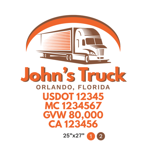truck door decal with USDOT, MC, GVW, CA