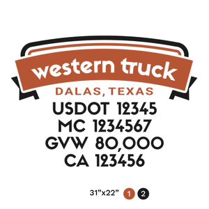 truck door decal with USDOT, MC, GVW, CA