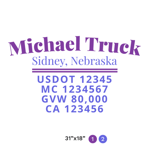 truck door decal with USDOT, MC, GVW, CA