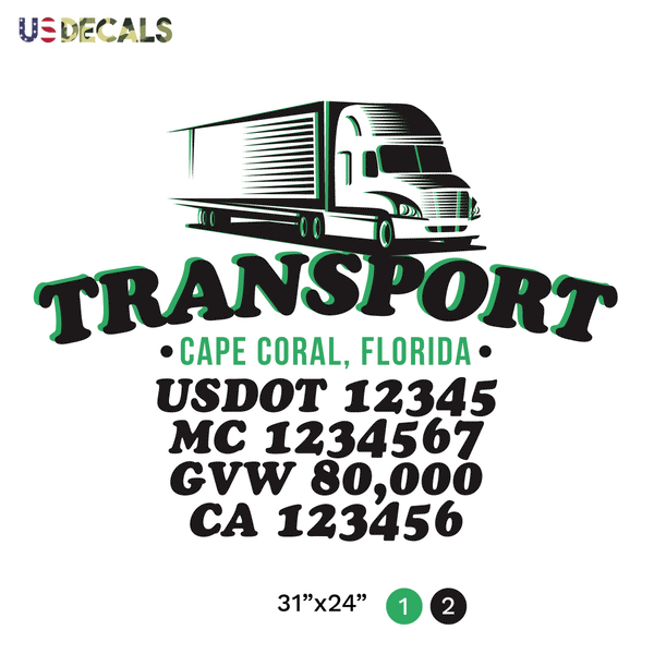 truck door decal with USDOT, MC, GVW, CA