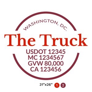 truck door decal with USDOT, MC, GVW, CA