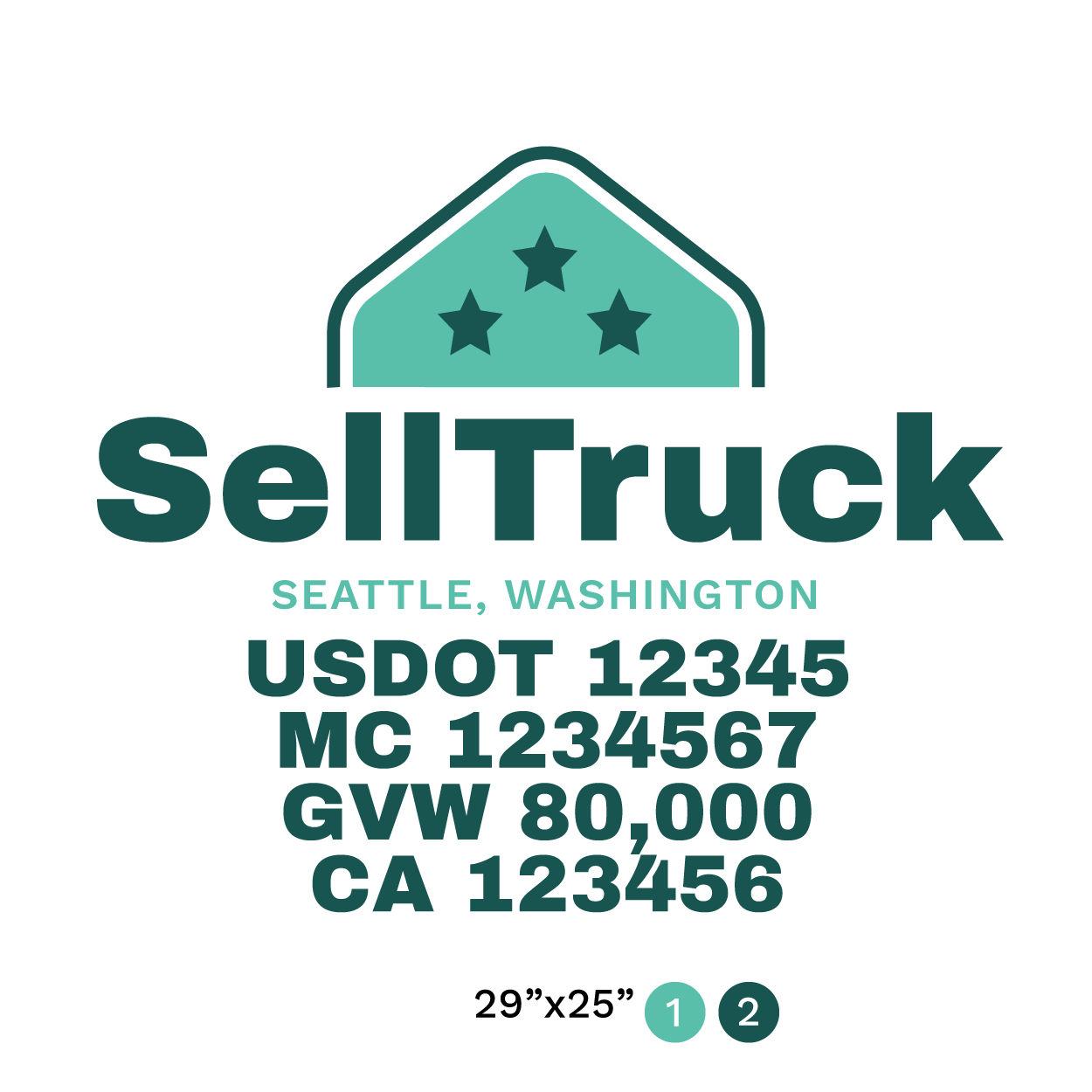 truck door decal with USDOT, MC, GVW, CA