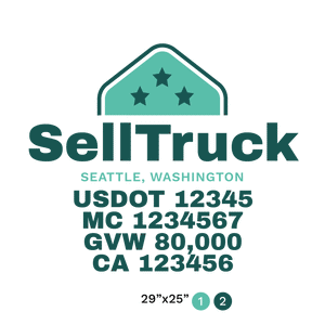 truck door decal with USDOT, MC, GVW, CA