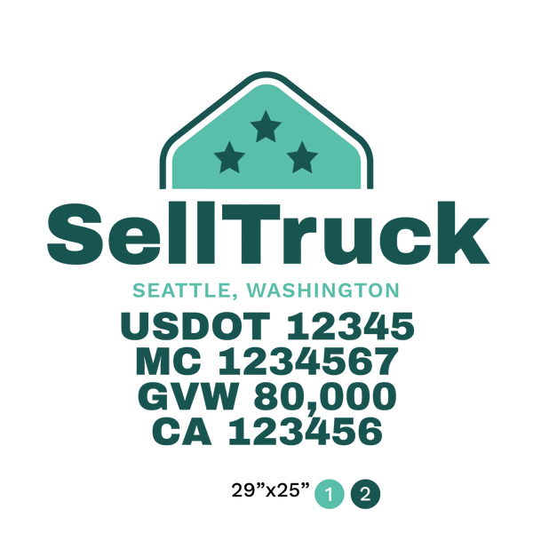 truck door decal with USDOT, MC, GVW, CA