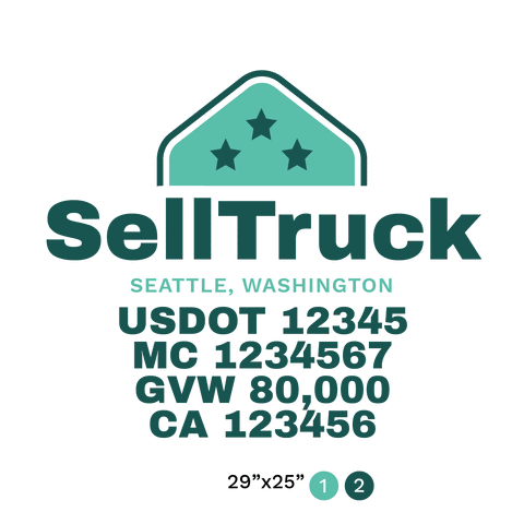 truck door decal with USDOT, MC, GVW, CA