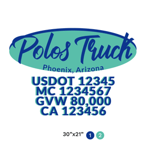 truck door decal with USDOT, MC, GVW, CA