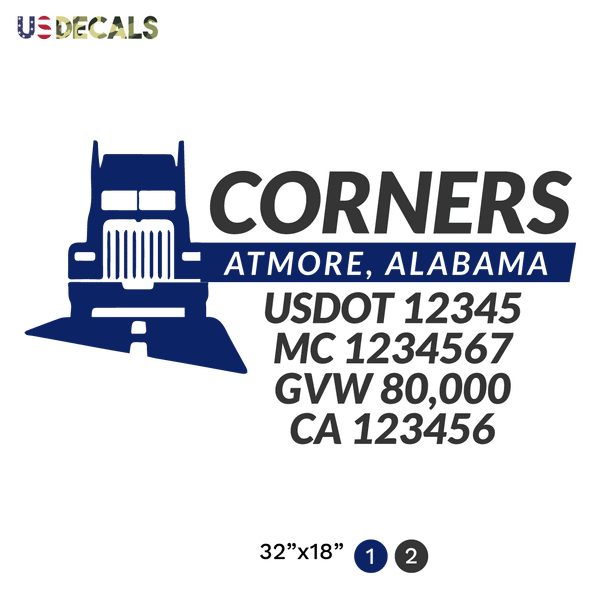 truck door decal with USDOT, MC, GVW, CA