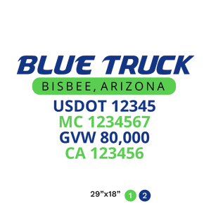 truck door decal with USDOT, MC, GVW, CA