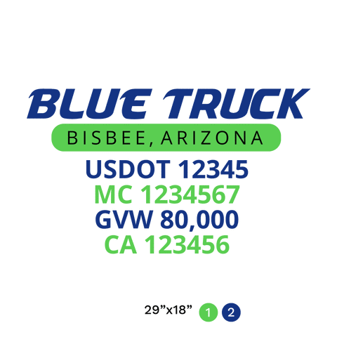truck door decal with USDOT, MC, GVW, CA