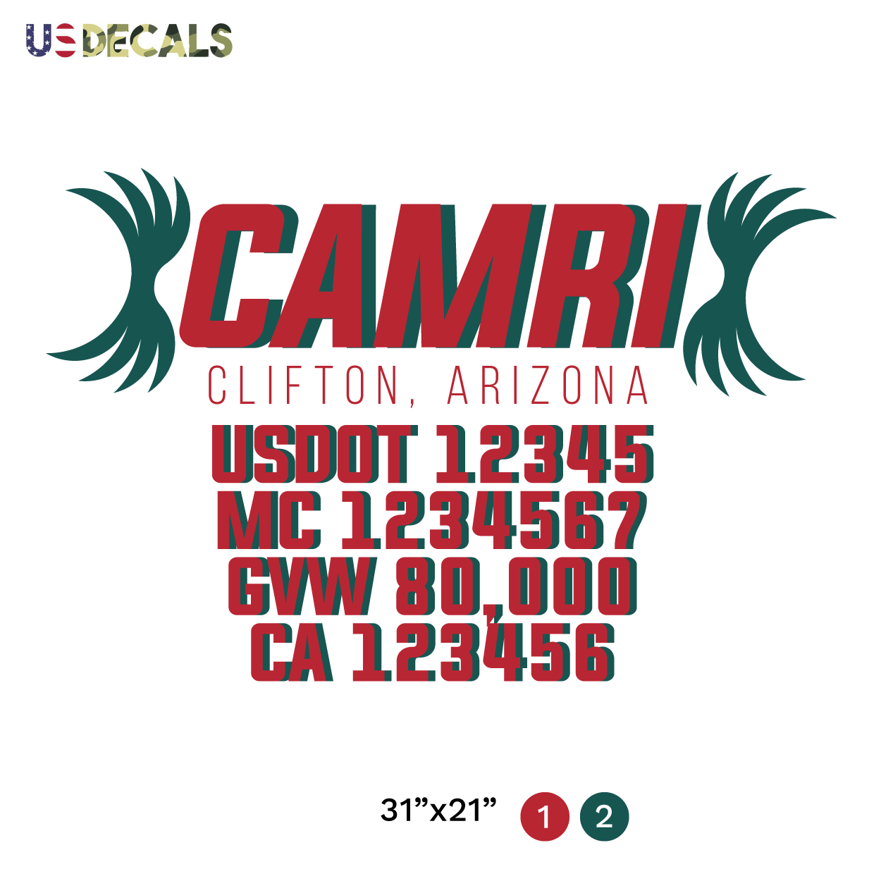 truck door decal with USDOT, MC, GVW, CA