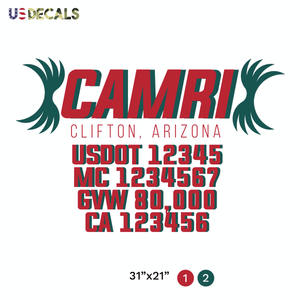 truck door decal with USDOT, MC, GVW, CA