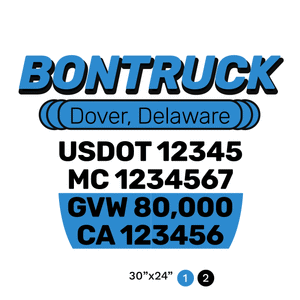 truck door decal with USDOT, MC, GVW, CA