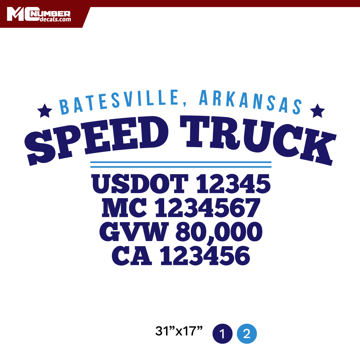 truck door decal with USDOT, MC, GVW, CA