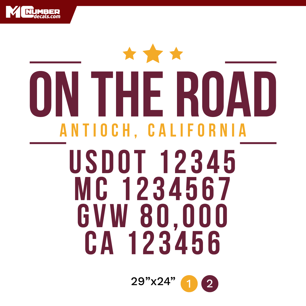 truck door decal with USDOT, MC, GVW, CA