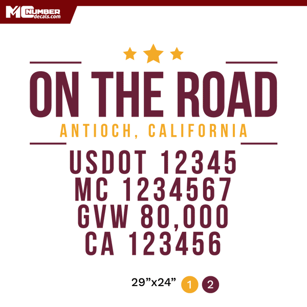 truck door decal with USDOT, MC, GVW, CA