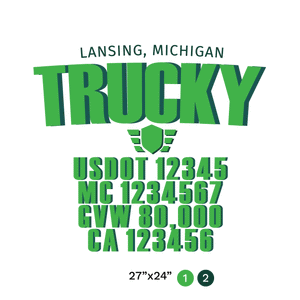 truck door decal with USDOT, MC, GVW, CA