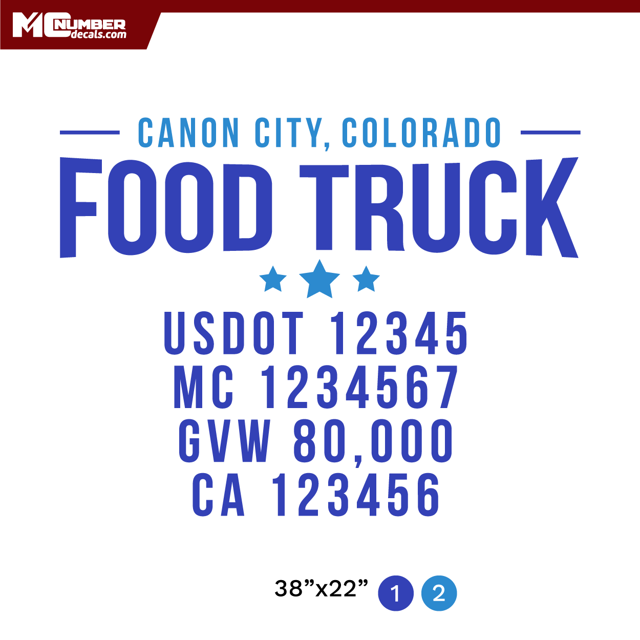 truck door decal with USDOT, MC, GVW, CA