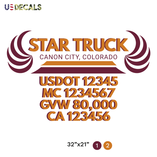 truck door decal with USDOT, MC, GVW, CA